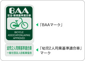 「BAA」マークと「幼児2人同乗基準適合車」マークはセットで貼付されている