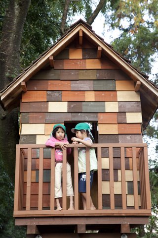子どもと建築部のワークショップで時間をかけて作り上げられたツリーハウスは、子どもたちのお気に入りの場所