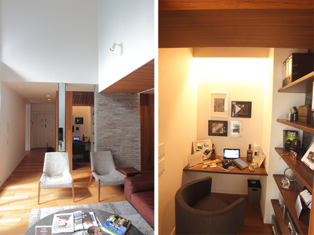 リビングに半個室のようなスペースがある例。写真の部屋は書斎として使っているが、こうしたちょっとしたスペースを子ども部屋として活用してもよい。積水ハウス新宿展示場（<a href=