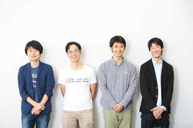 今回インタビューした4人の男性社員。左から森口哲平さん、越澤太郎さん、赤木洋さん、大山徹さん